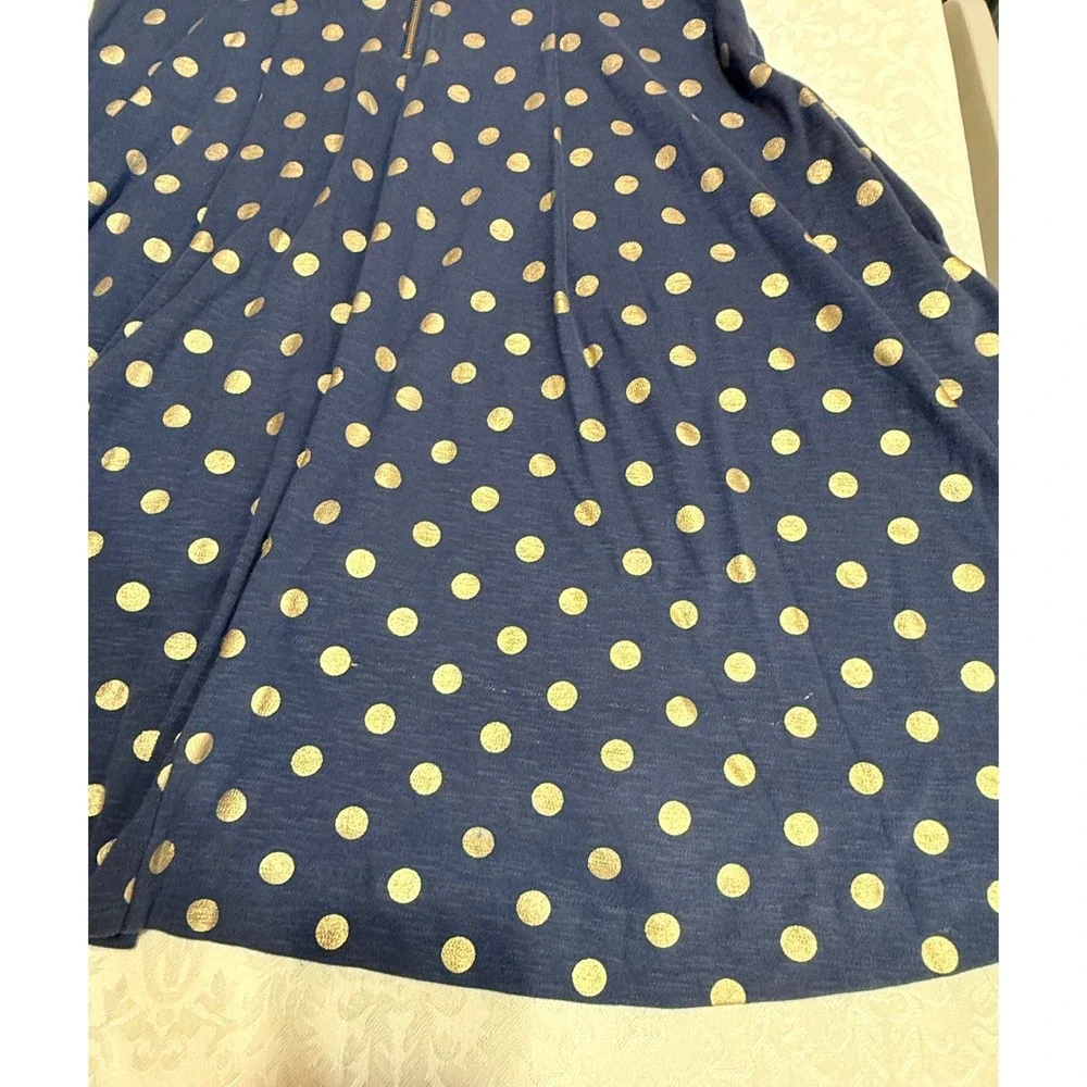 Maeve Polka Dot Dress Womens Medium Navy Gold Sleeveless Pockets Fit Flare Retro - Picture 10 of 11